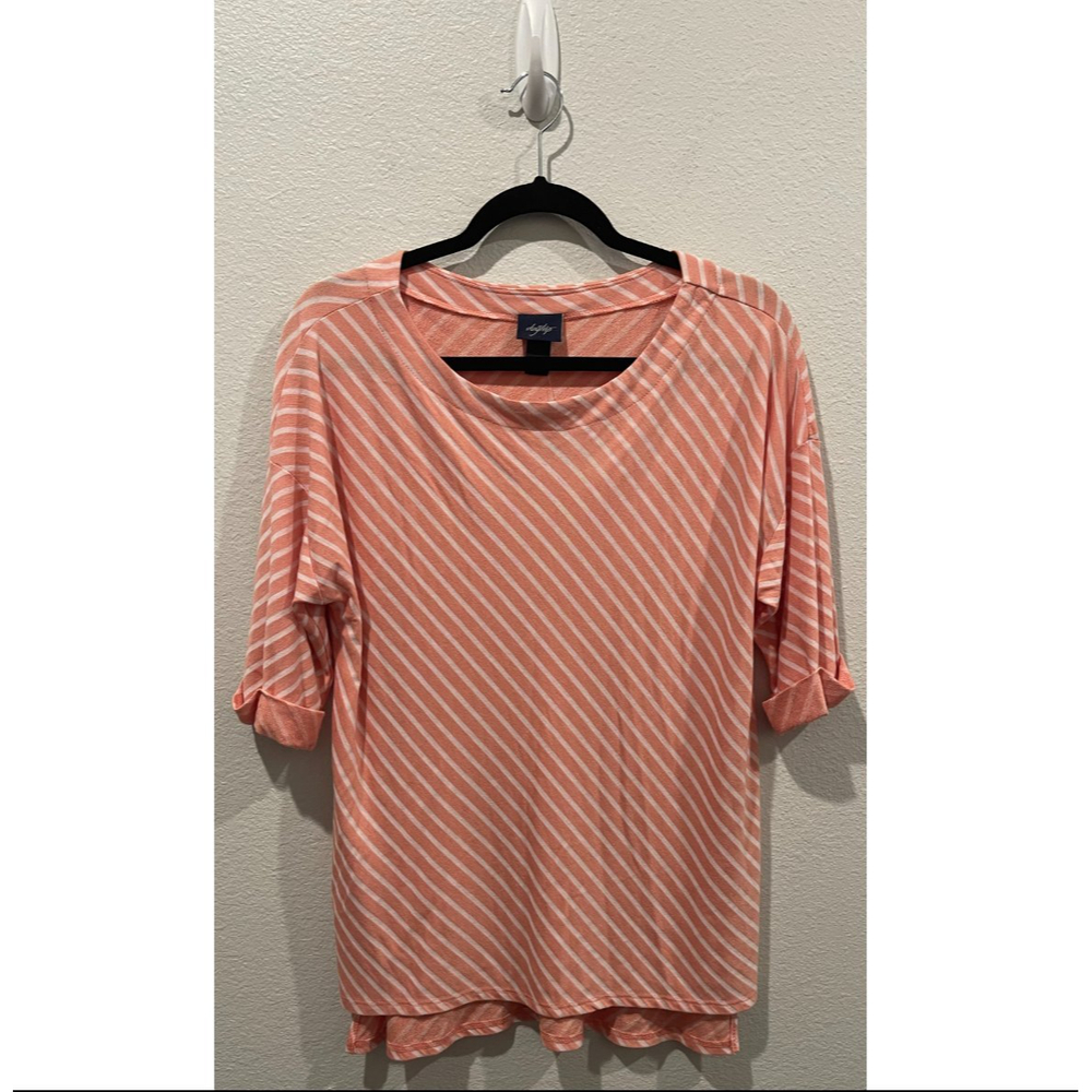 DAYTRIP Coral Cream Striped Short Sleeve Blouse